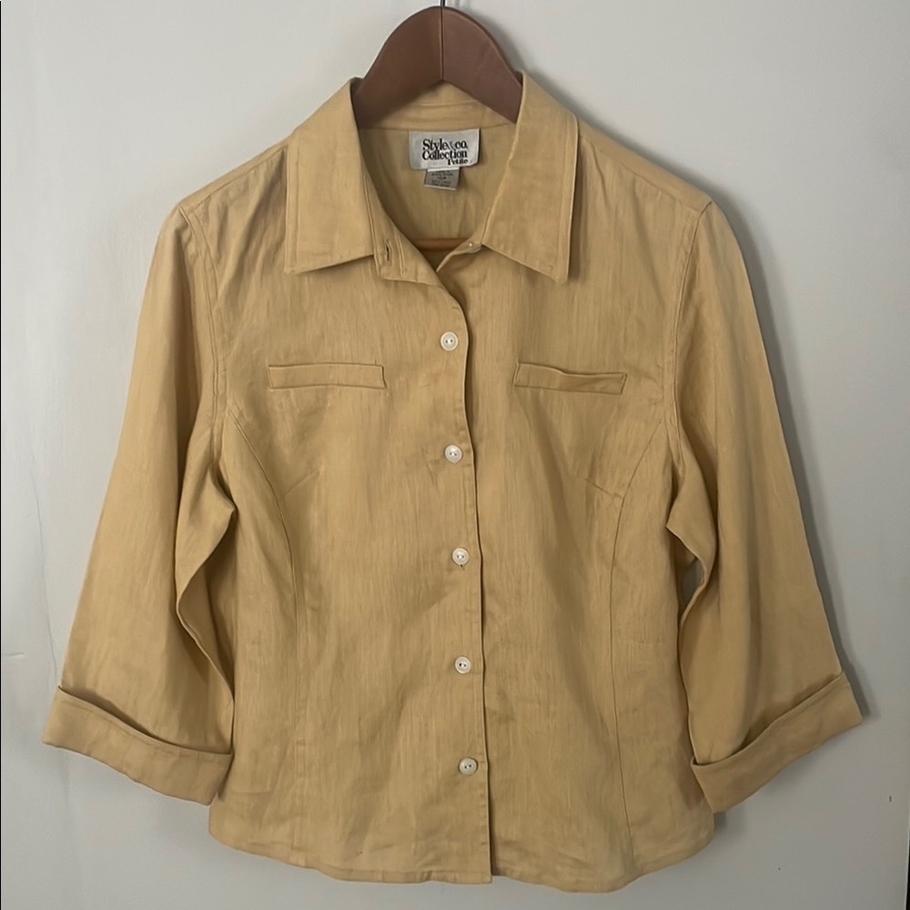 Style & Co Collection Beige Button-Up Blouse Sz 10P